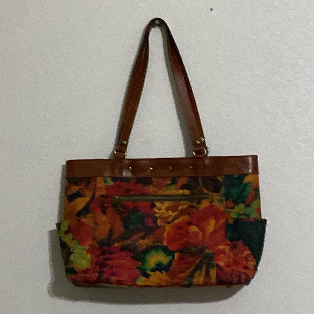 PATRICIA NASH Double Turn Lock Closure Floral Tote Bag with Leather Trim - Picture 5 of 13